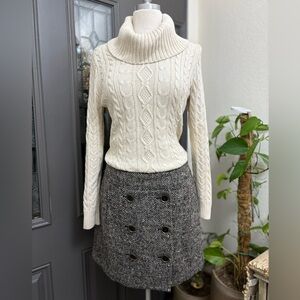 NWT Ann Taylor LOFT Classic Herringbone Wool Wrap Button Detail Tweed Mini Skirt